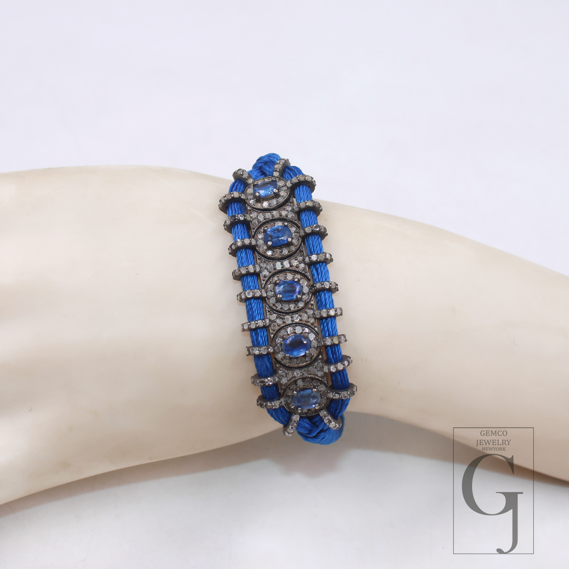 Artisan handmade kyanite bracelet with sterling silver accents