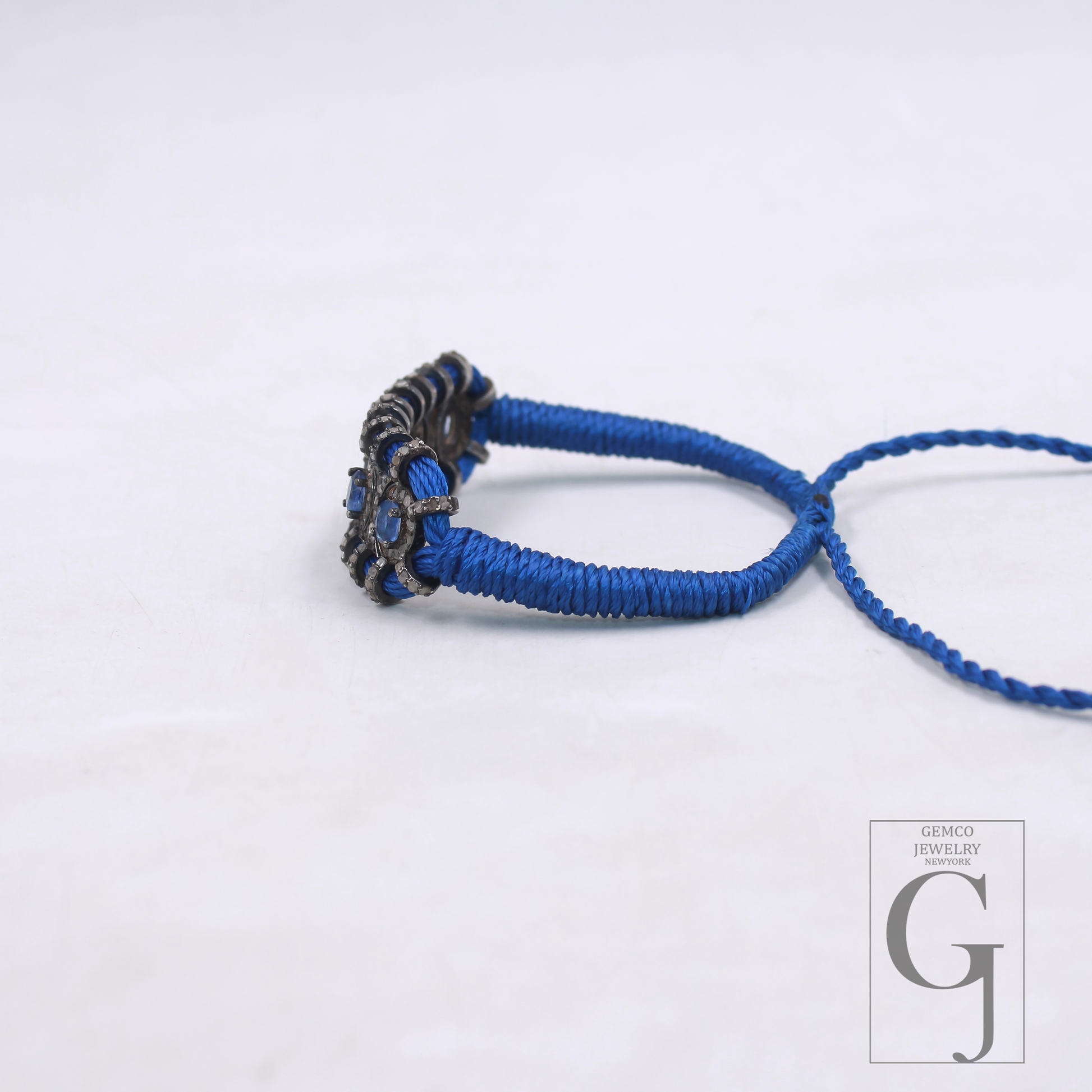 Kyanite macrame bracelet with rosecut diamond accents