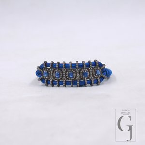 Minimal macrame kyanite bracelet in sterling silver