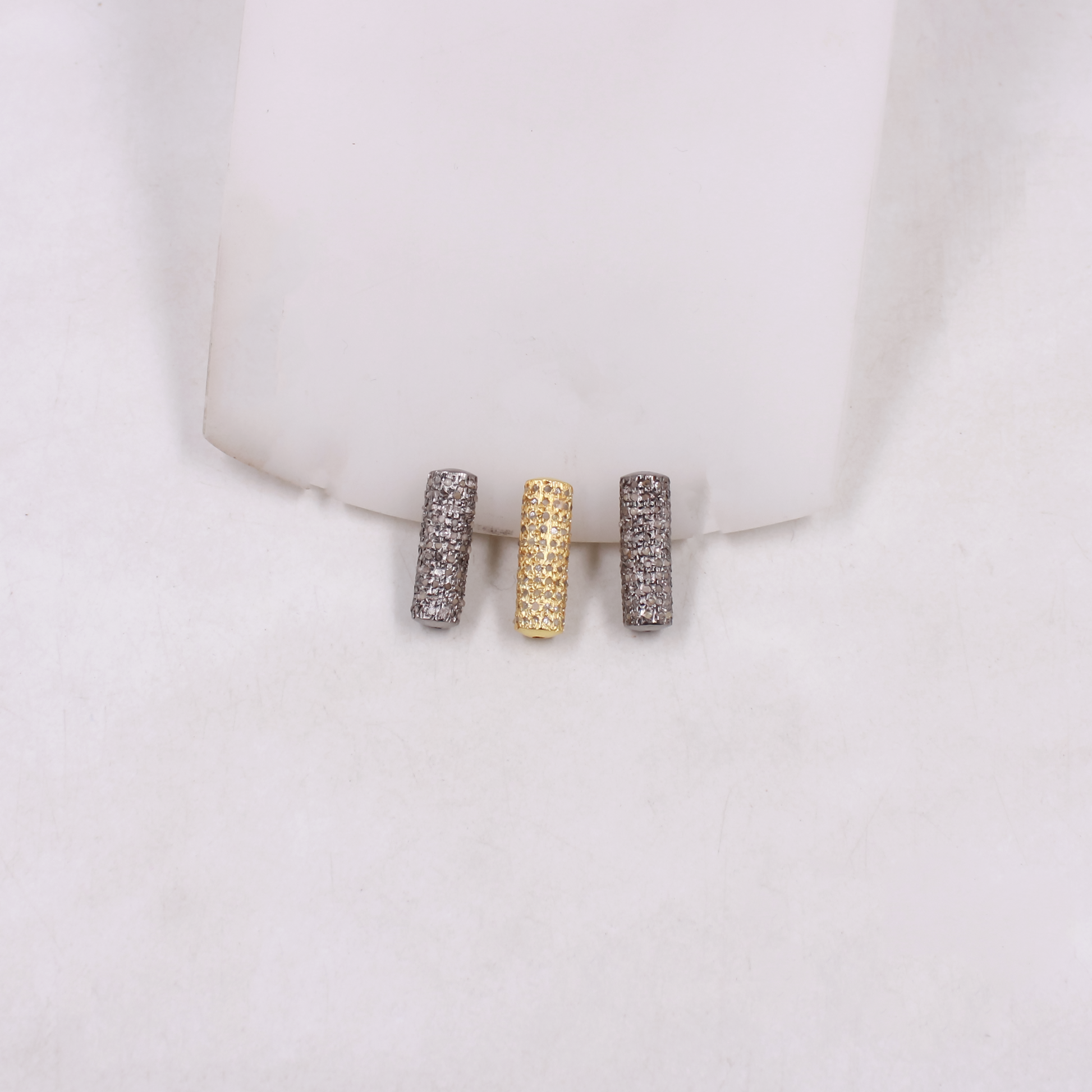 Handmade Pave Diamond Pipe Beads in 925 Sterling Silver | Luxury Spacer Beads for Necklaces, Bracelets & Fine Jewelry Creations