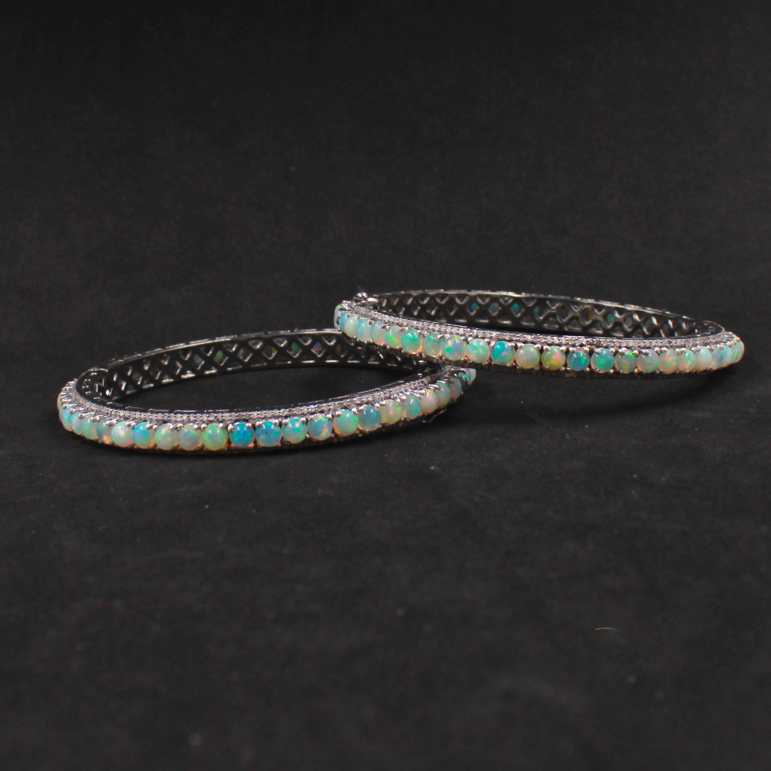"Fine Jewelry Ethiopian Opal Bracelet Handmade in Sterling Silver with Diamonds"
