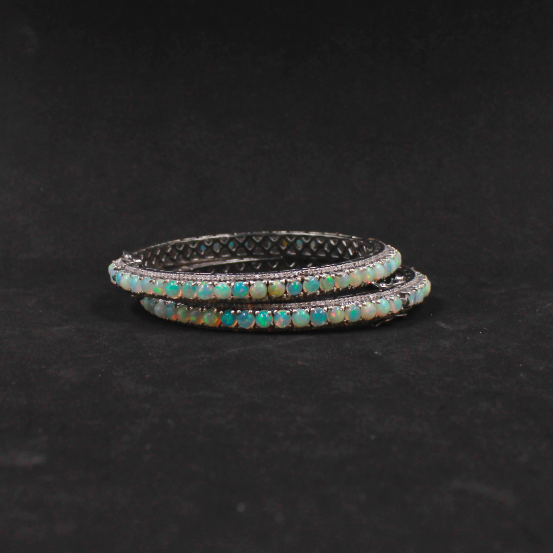 Natural Ethiopian Opal Bracelet With Pave Diamonds In 925 Sterling Silver – Elegant Handmade Luxury Gemstone Bracelet For Women