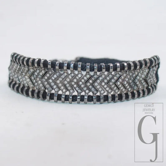 Natural Rosecut Diamond Bracelet - 925 Sterling Silver Handmade Black Thread Boho Minimalist Jewelry