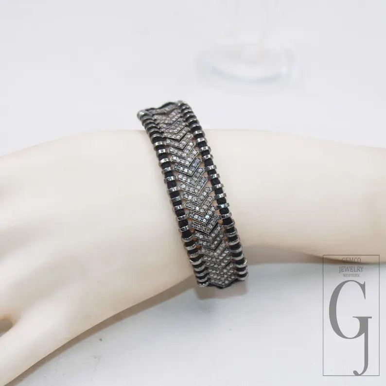 Natural Rosecut Diamond Bracelet - 925 Sterling Silver Handmade Black Thread Boho Minimalist Jewelry