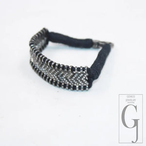 Natural Rosecut Diamond Bracelet - 925 Sterling Silver Handmade Black Thread Boho Minimalist Jewelry