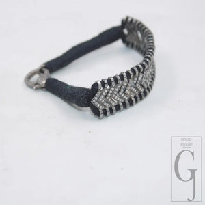 Natural Rosecut Diamond Bracelet - 925 Sterling Silver Handmade Black Thread Boho Minimalist Jewelry