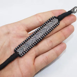 Natural Rosecut Diamond Bracelet - 925 Sterling Silver Handmade Black Thread Boho Minimalist Jewelry