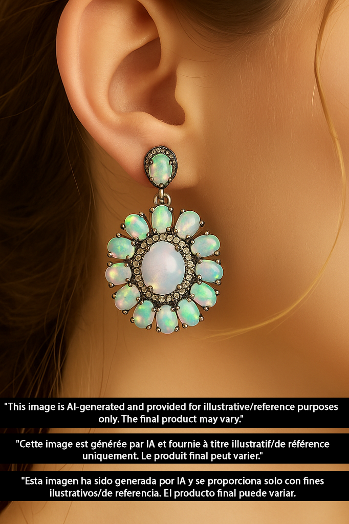 Natural Ethiopian Opal Earrings With Pave Diamonds – 925 Sterling Silver Vintage Drop Jewelry