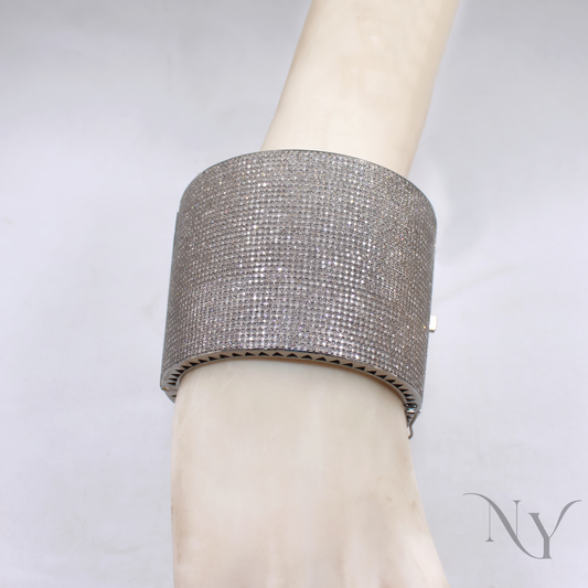Natural brilliant cut diamond bangle in sterling silver