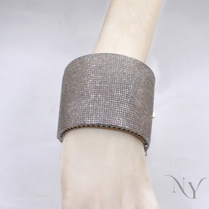 Natural brilliant cut diamond bangle in sterling silver