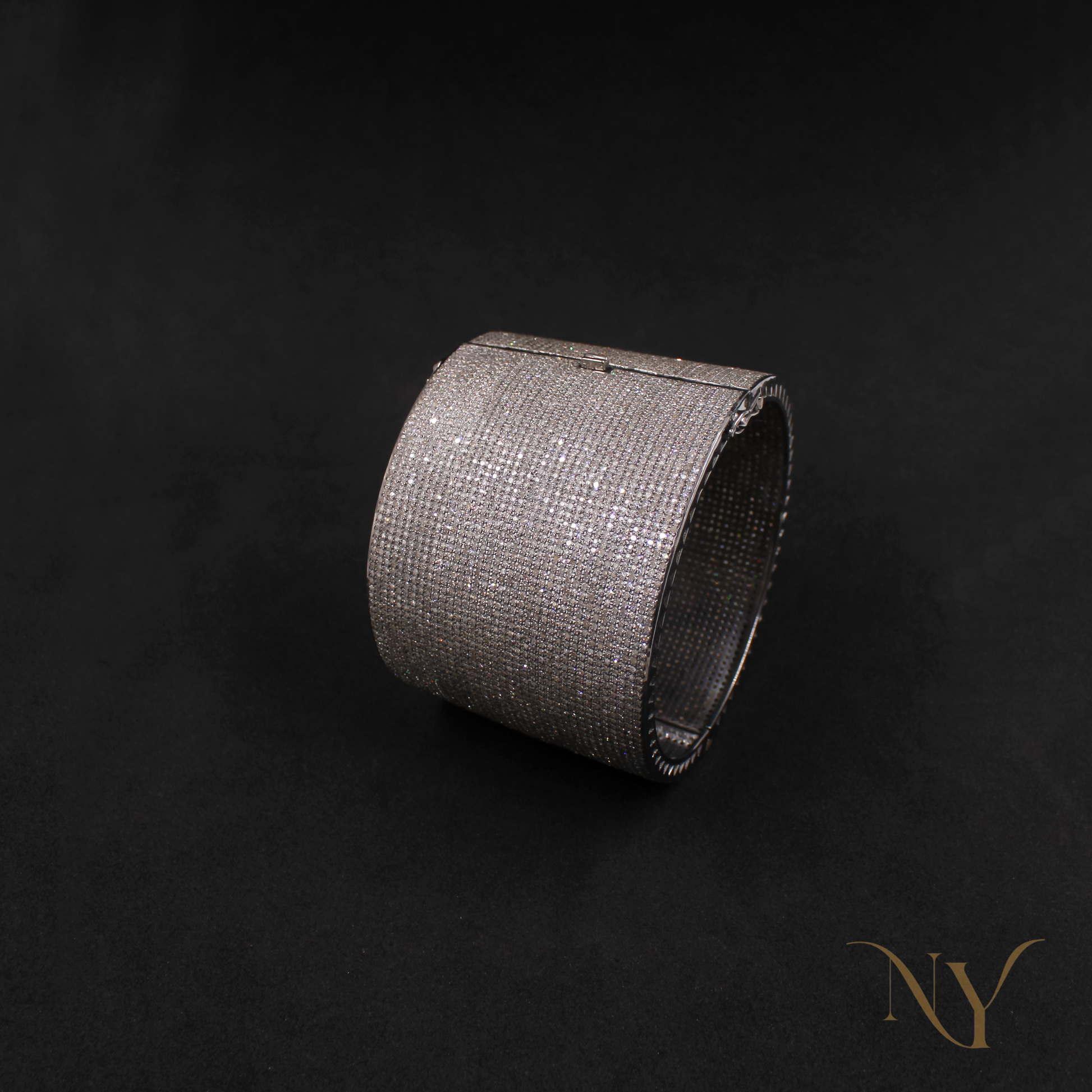 Handcrafted antique silver bangle with natural diamonds