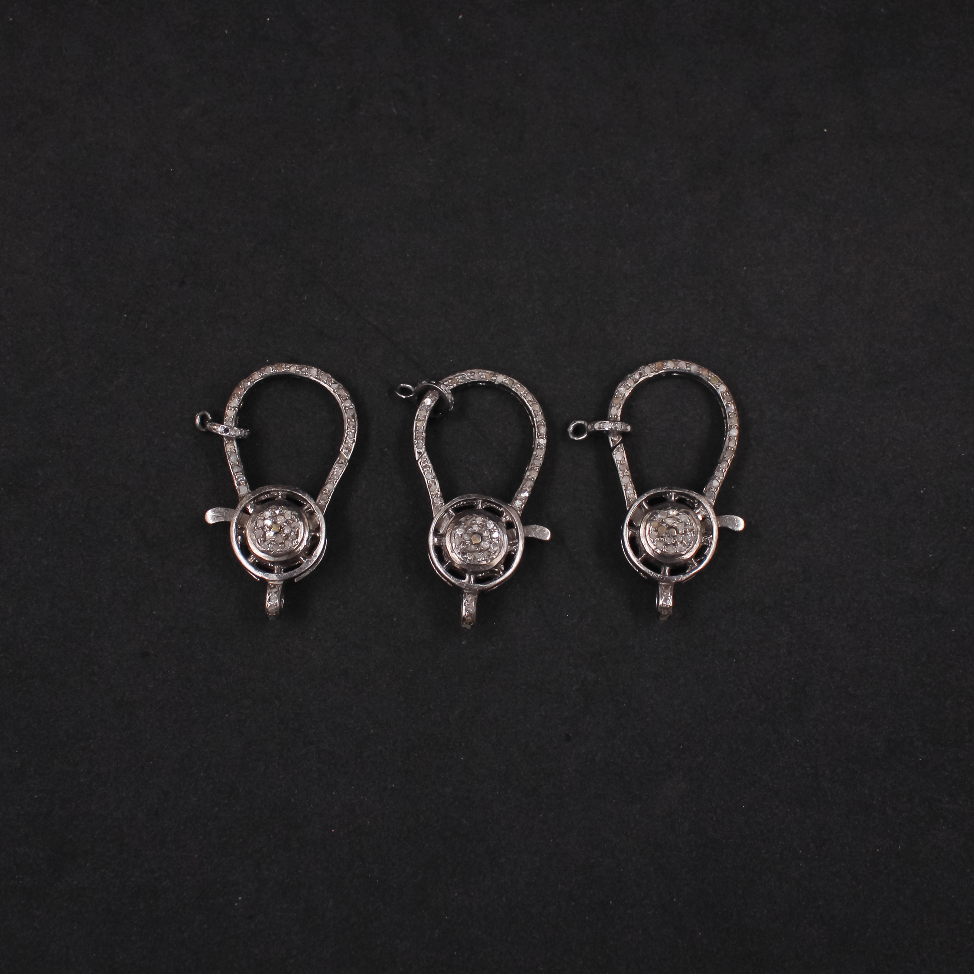 Handmade rosecut diamond lobster clasp in sterling silver