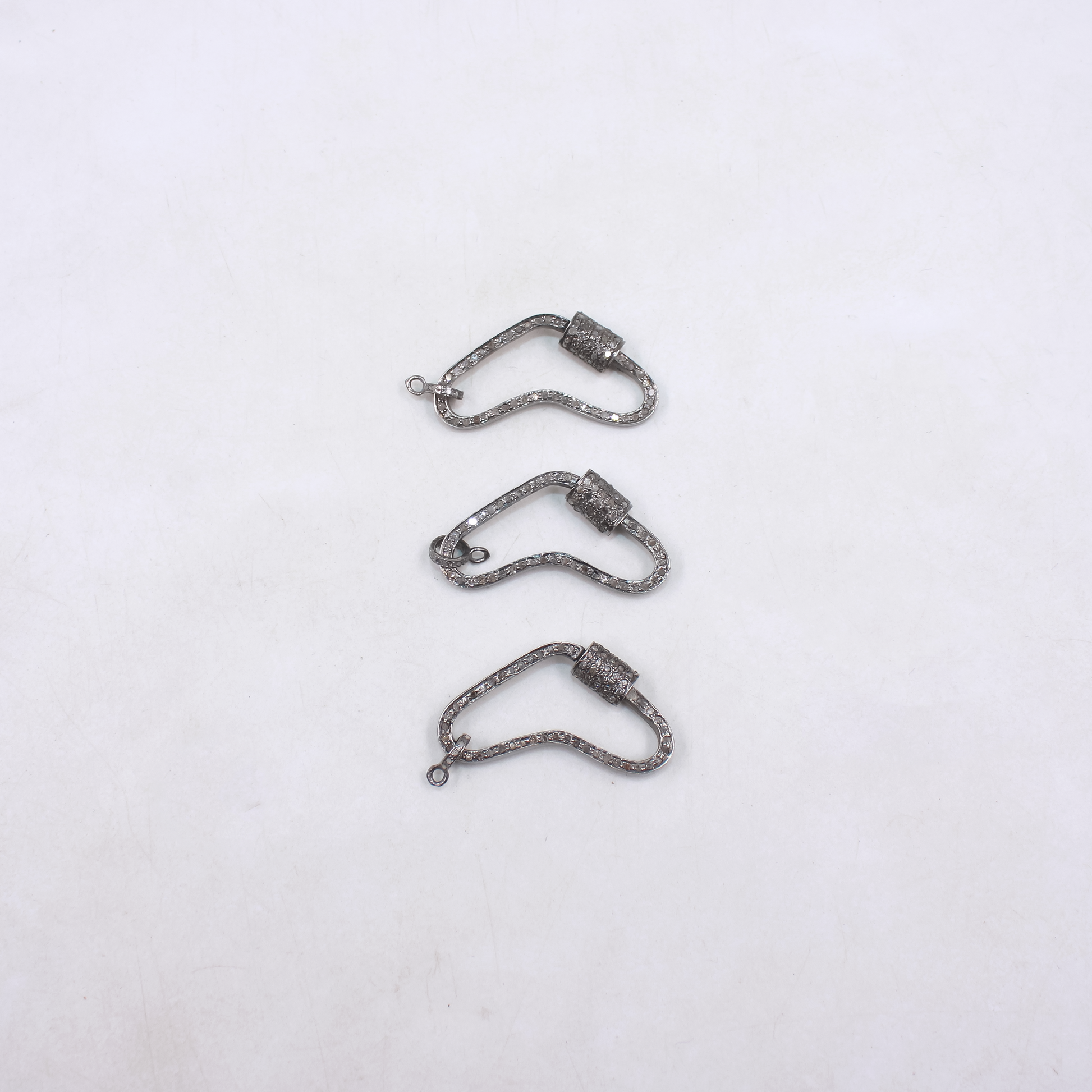 Oxidized silver carabiner lock with sparkling pave diamonds