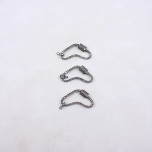 Oxidized silver carabiner lock with sparkling pave diamonds