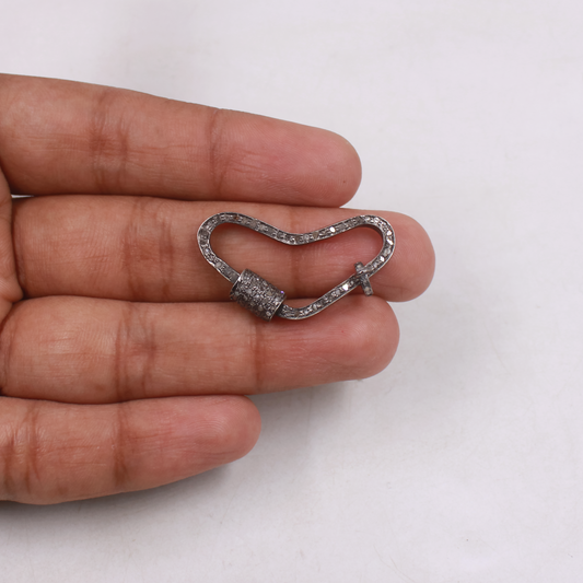 Handmade pave diamond carabiner lock clasp in sterling silver