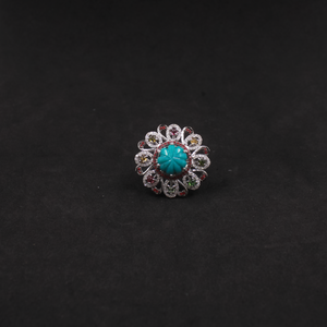 Handmade gemstone ring with turquoise, ruby and diamonds