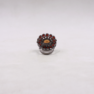 Elegant handcrafted ring with Ethiopian Opal and Red Coral gemstones