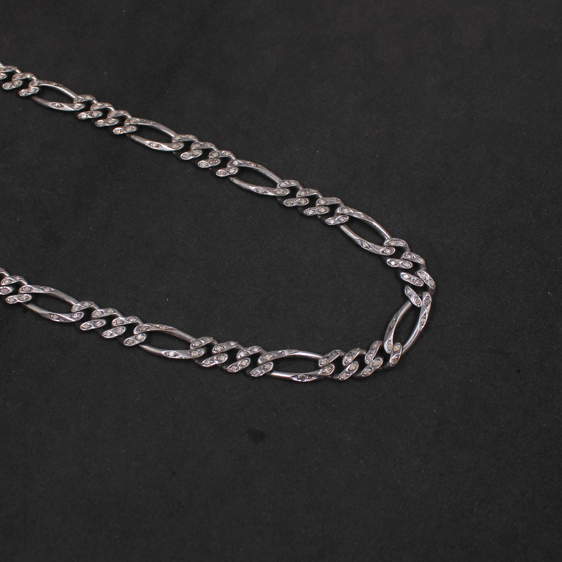 Natural Rosecut Pave Diamond Chain Necklace in 925 Sterling Silver