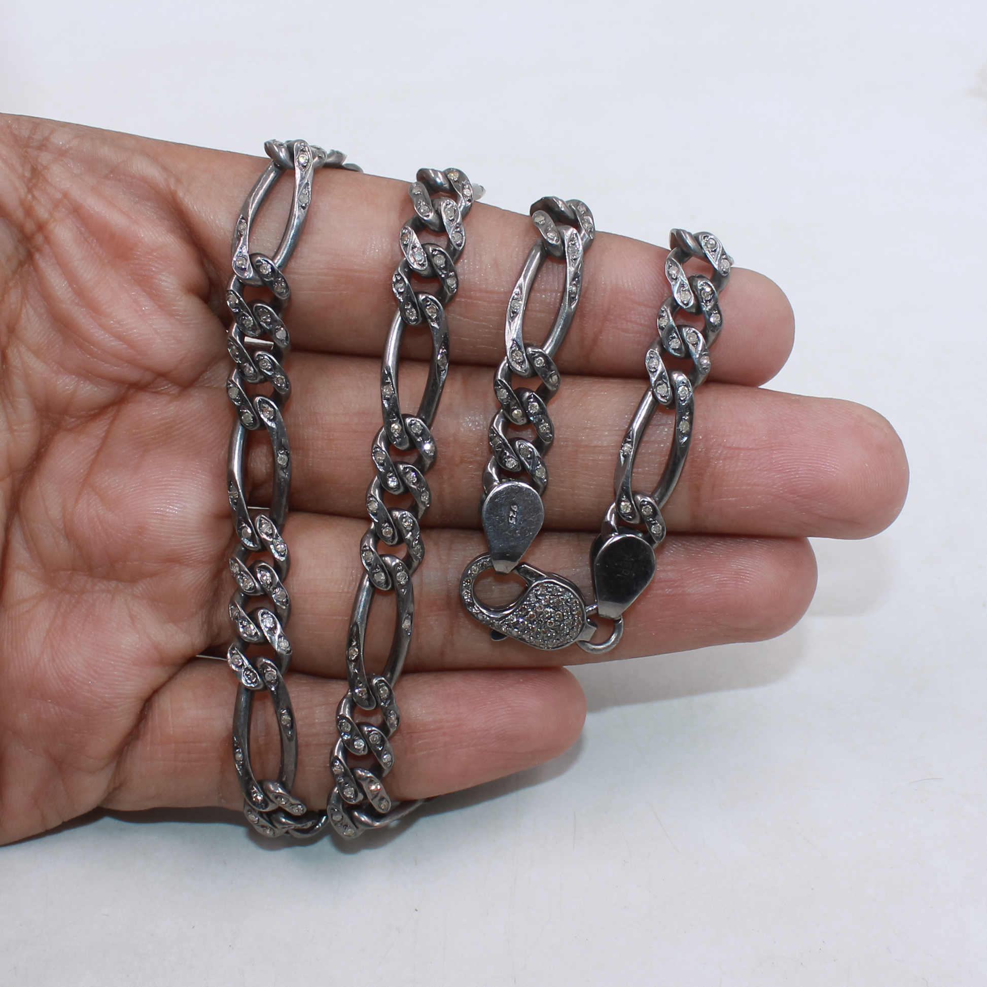 Unisex Diamond Chain Necklace in 925 Sterling Silver with Pave Diamonds