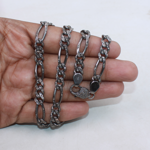 Unisex Diamond Chain Necklace in 925 Sterling Silver with Pave Diamonds