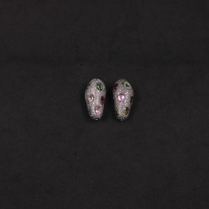 Handcrafted silver bead with natural diamonds and multi tourmaline -gemstone details.