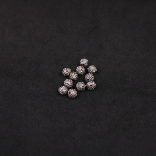 Natural Pave Diamond Round Beads In 925 Sterling Silver – Handmade Jewelry Making Supplies