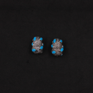 Oxidized silver beads with turquoise gemstone inlay and diamond sparkle.