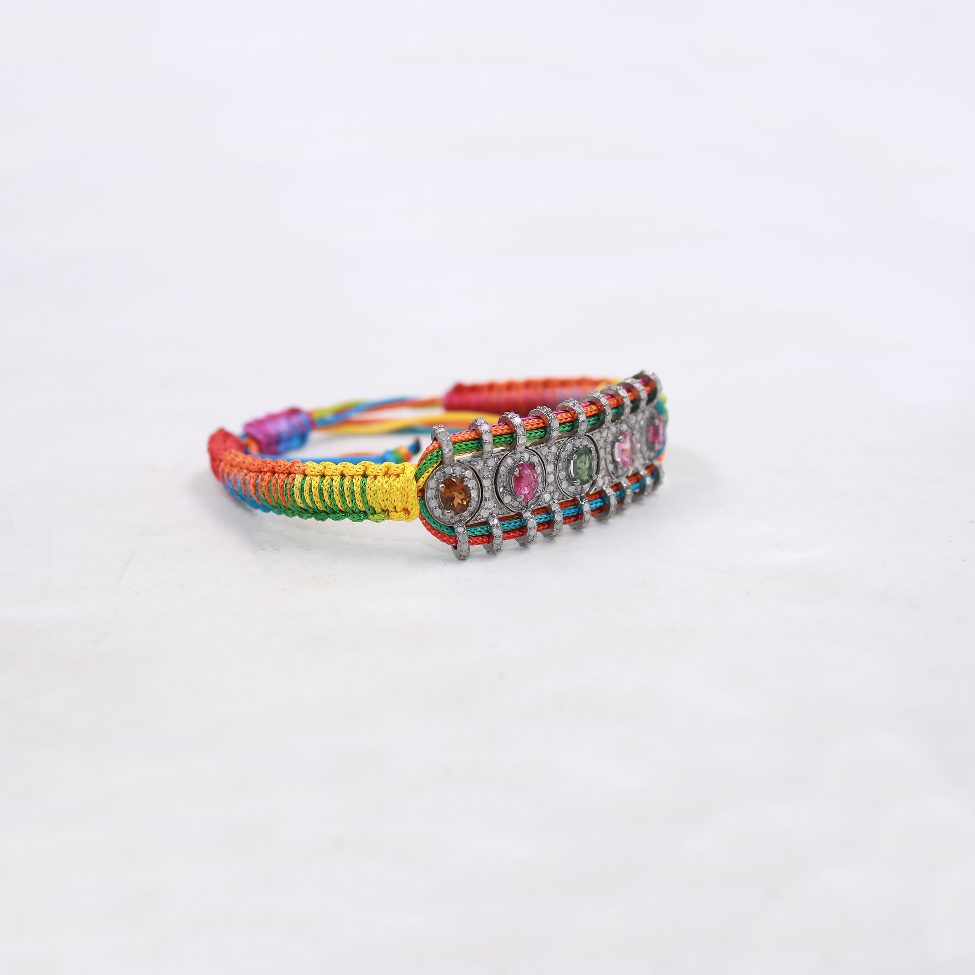 Sterling silver bracelet with natural multi tourmaline gemstones and diamond accents