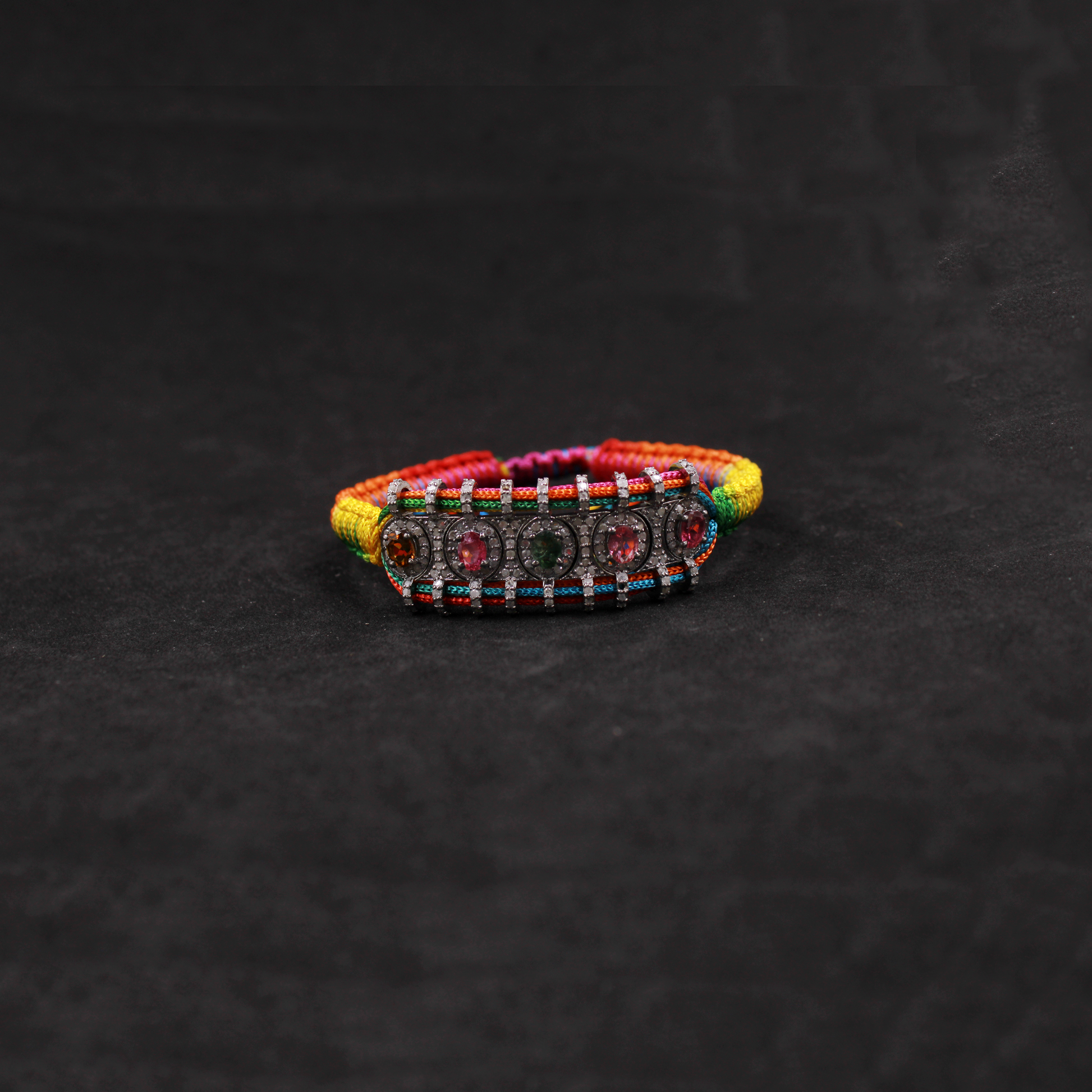 Statement thread bracelet with rainbow tourmaline and diamond details
