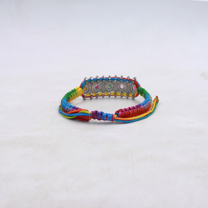 Adjustable thread bracelet with multi tourmaline and diamond centerpiece