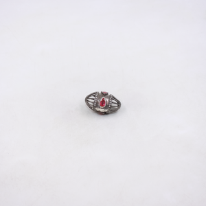 Handmade sterling silver cage bead with ruby and diamonds