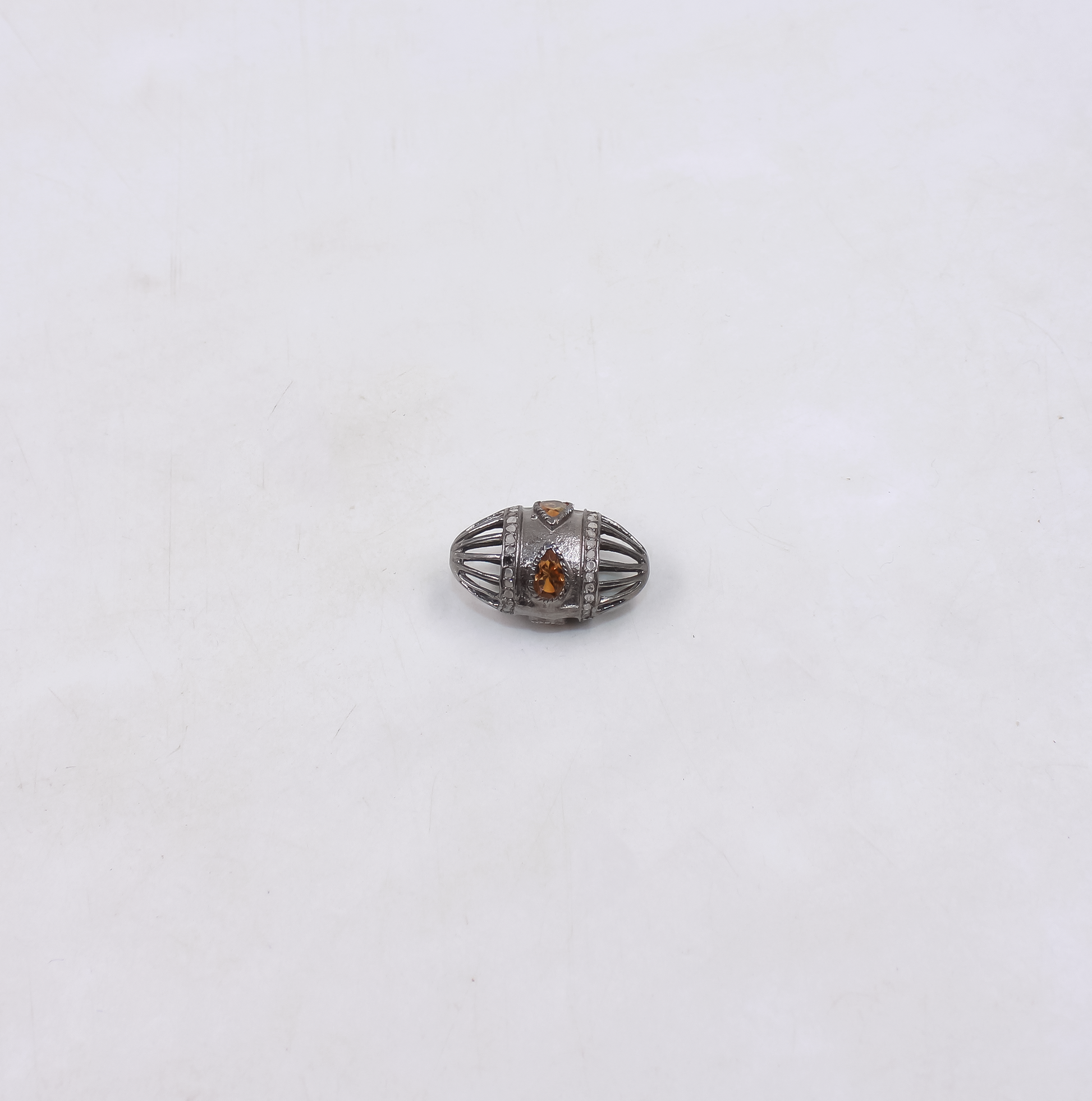 orange tourmaline oval bead with diamonds in oxidized silver