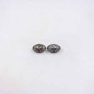 multi tourmaline pave diamond bead in unique oval cage design