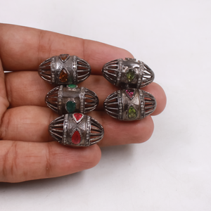 Artisan-crafted emerald and diamond oval bead for jewelry making