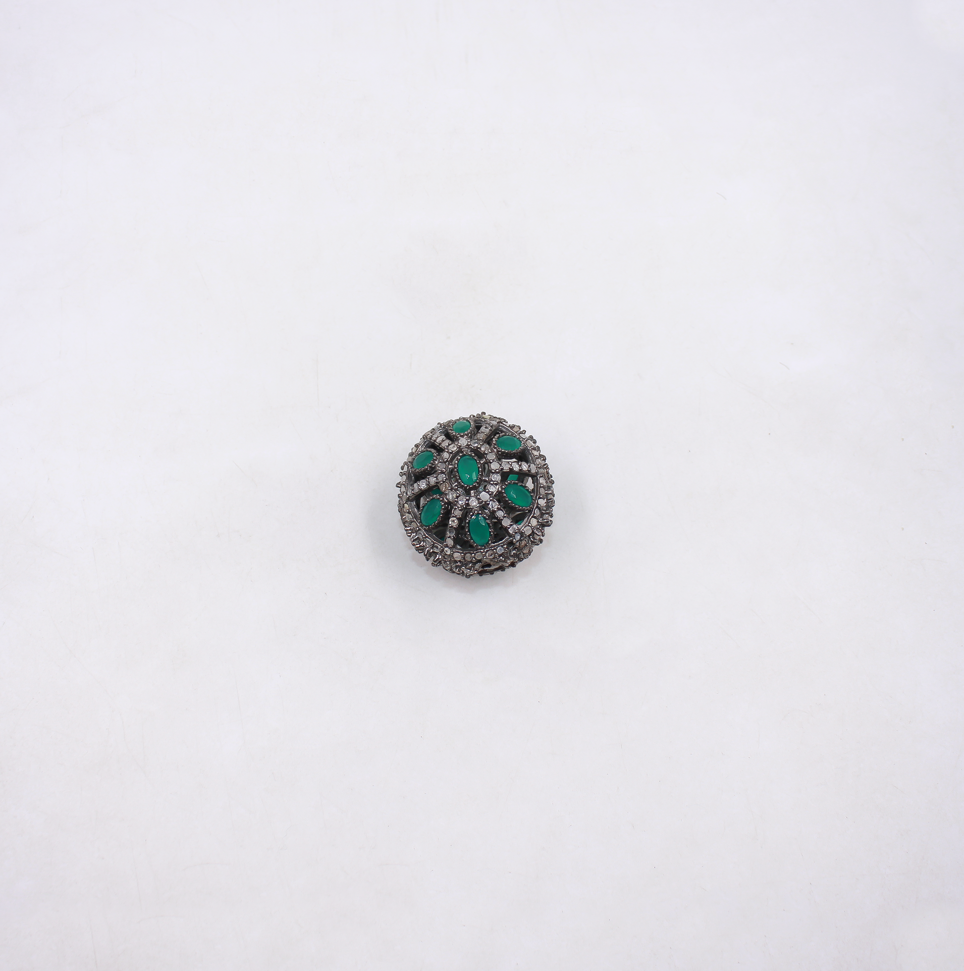 Emerald and diamond accent bead in sterling silver, handmade finish