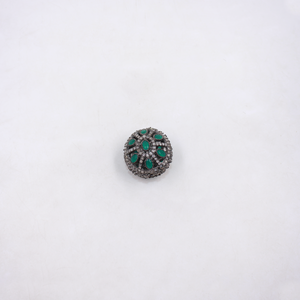 Emerald and diamond accent bead in sterling silver, handmade finish