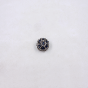 Blue Sapphire and diamond accent bead in sterling silver, handmade finish