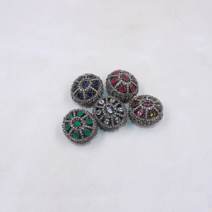 Round rosecut pave diamond bead with emerald accents in 925 sterling silver