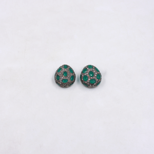 Handmade emerald gemstone bead with natural rosecut diamonds