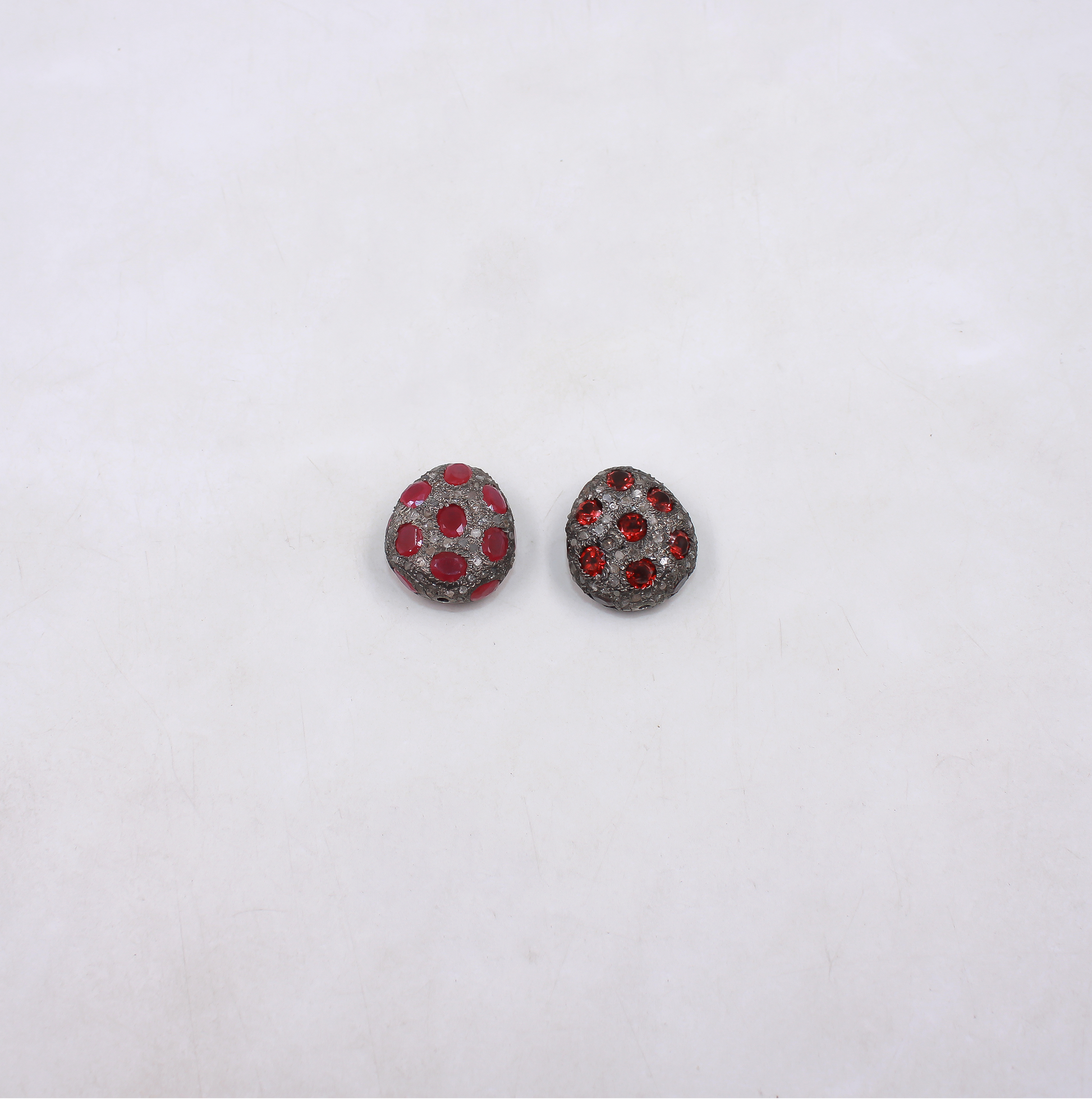 bead with pave diamond accents in oxidized sterling silver