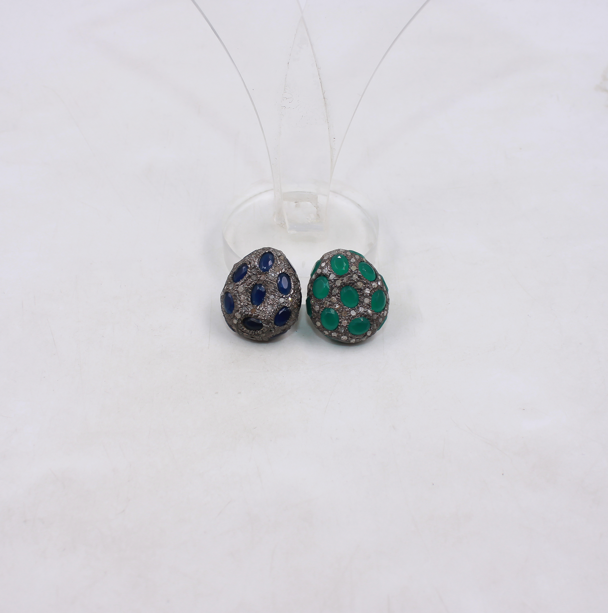 Sterling silver emerald bead with natural pave diamonds