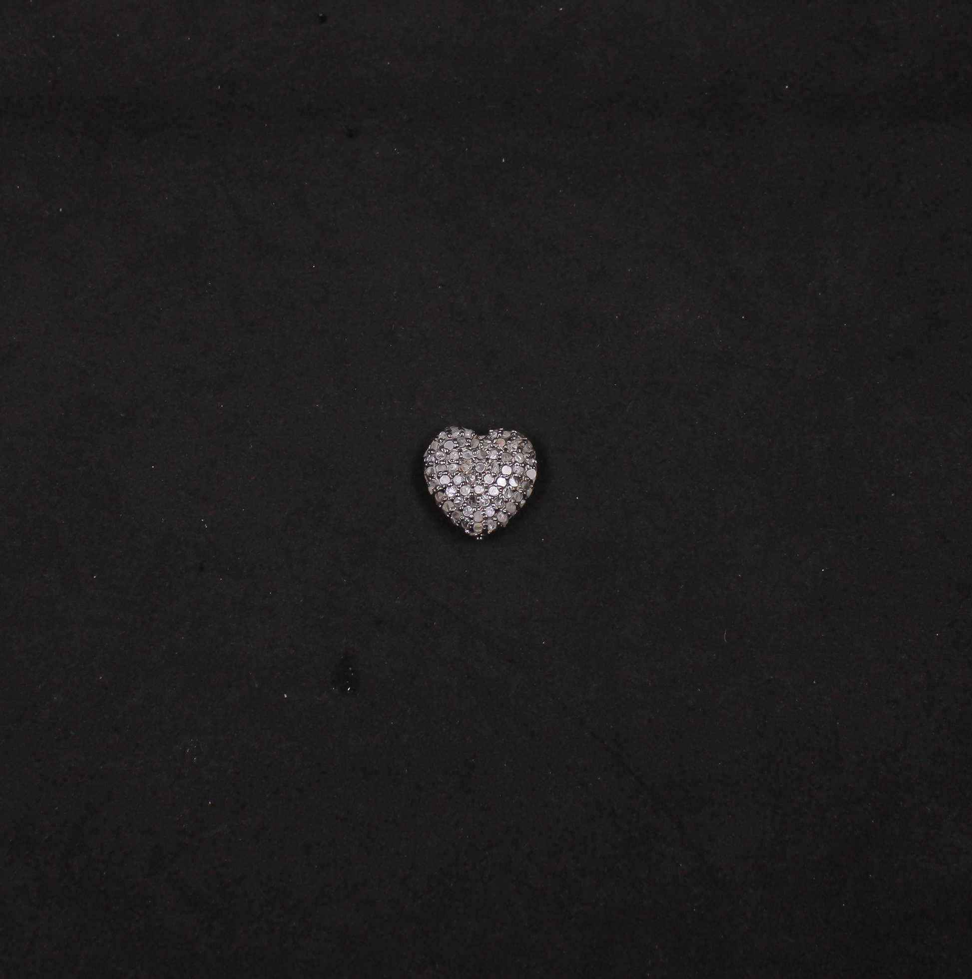 Oxidized sterling silver diamond bead in heart shape