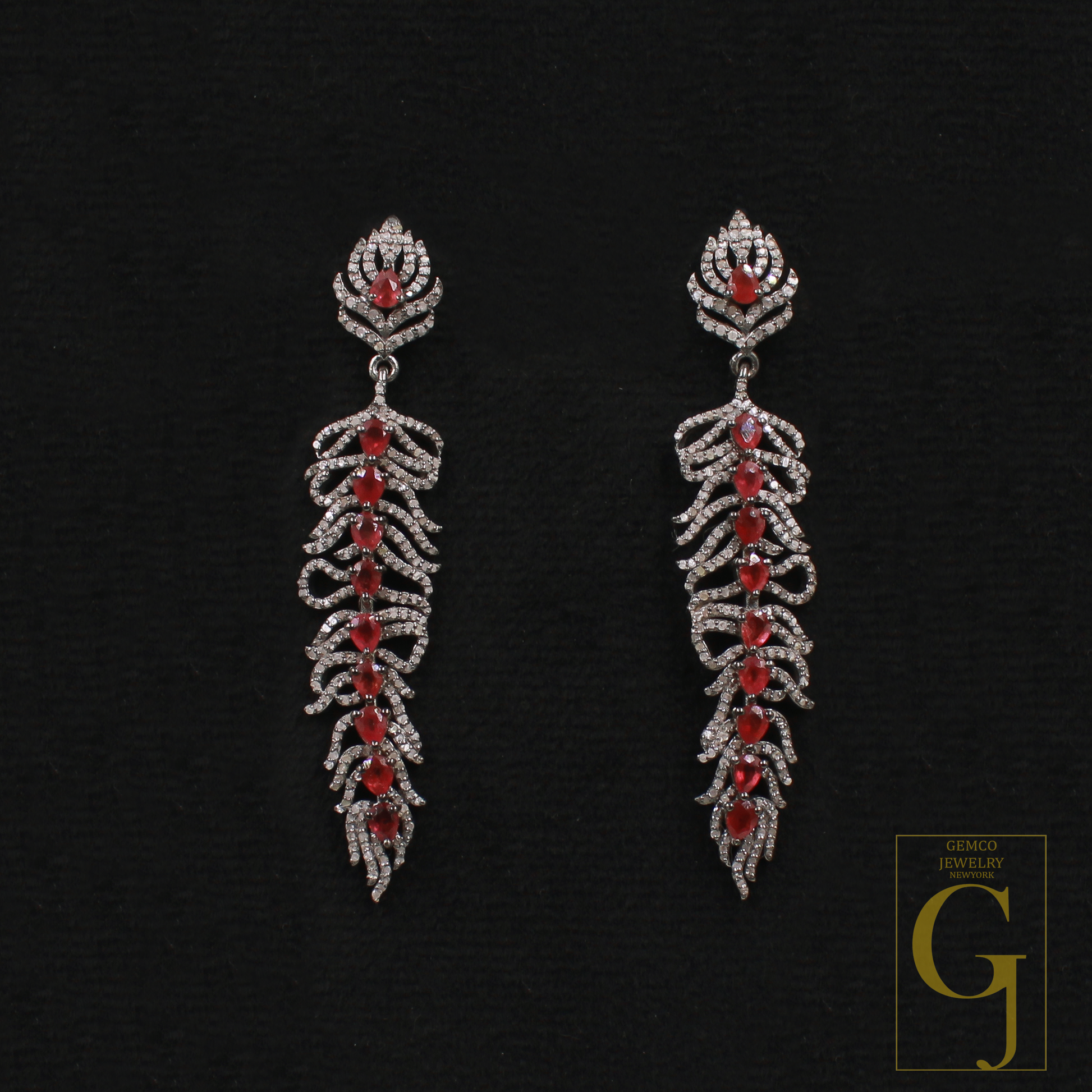 Natural Ruby Earrings With Pave Diamonds In 925 Sterling Silver – Handmade Luxury Jewelry Pair