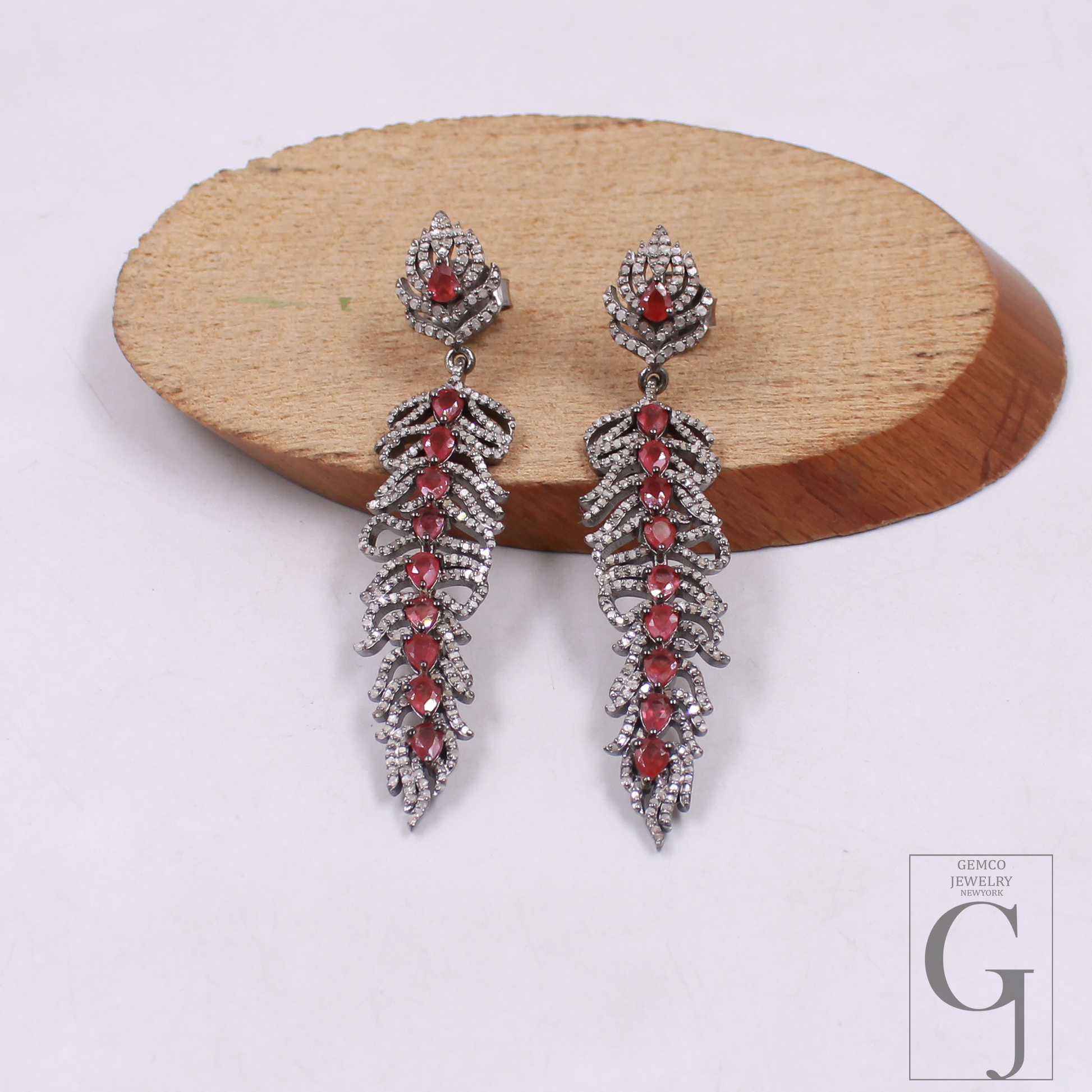 Natural Ruby Earrings With Pave Diamonds In 925 Sterling Silver – Handmade Luxury Jewelry Pair