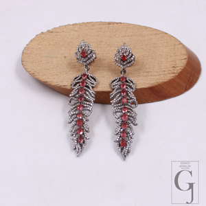 Natural Ruby Earrings With Pave Diamonds In 925 Sterling Silver – Handmade Luxury Jewelry Pair