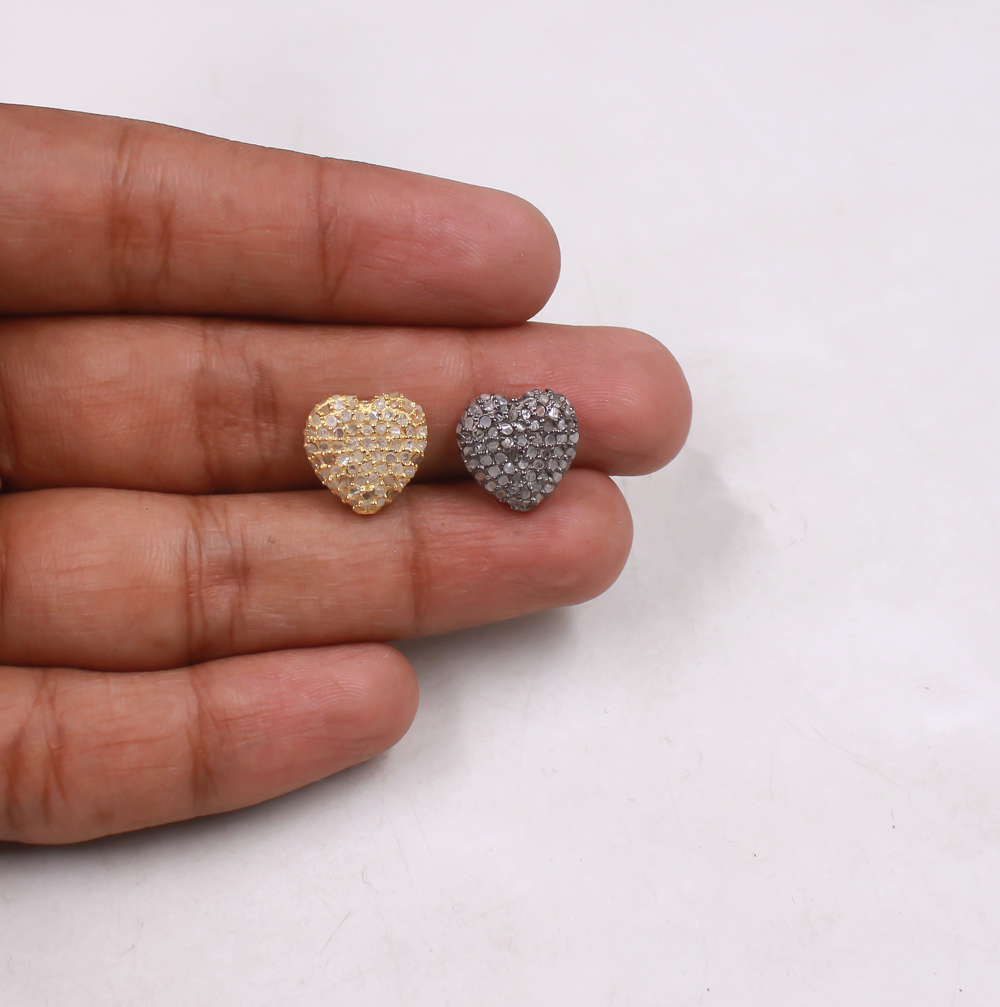 Heart charm bead with natural diamonds for DIY jewelry