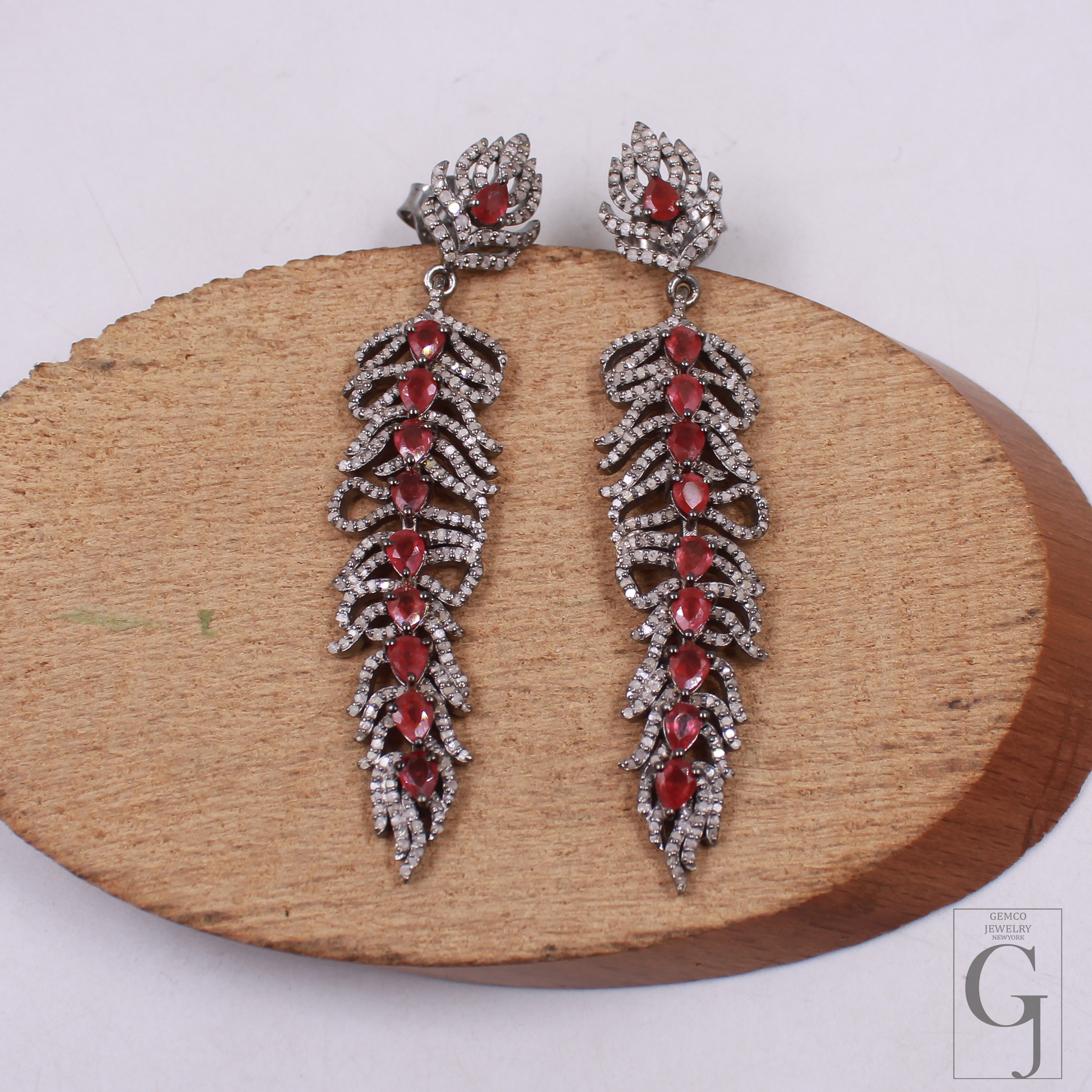 Natural Ruby Earrings With Pave Diamonds In 925 Sterling Silver – Handmade Luxury Jewelry Pair
