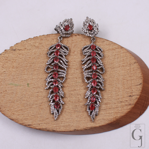 Natural Ruby Earrings With Pave Diamonds In 925 Sterling Silver – Handmade Luxury Jewelry Pair