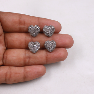 Sterling silver heart bead with sparkling pave diamond setting