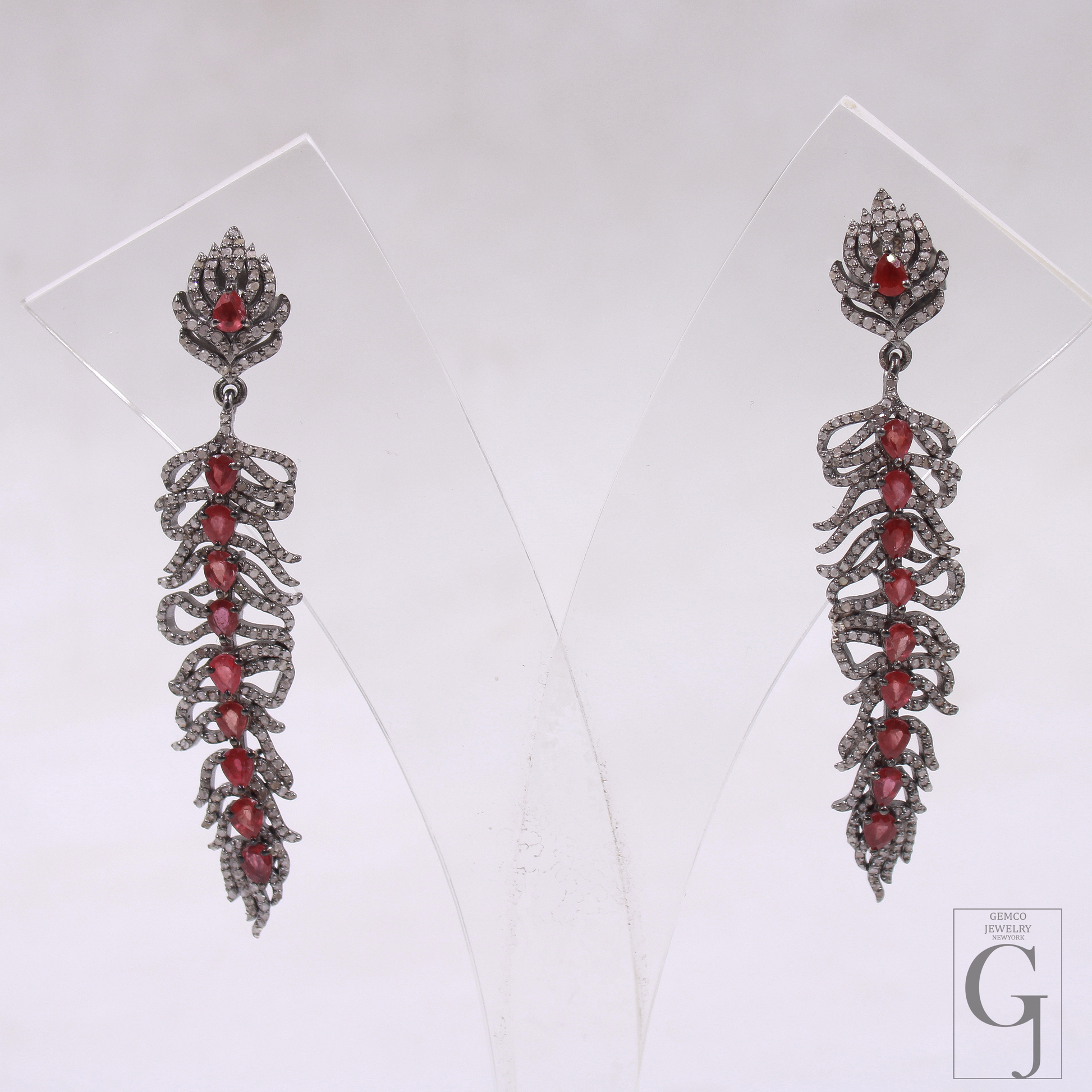 Natural Ruby Earrings With Pave Diamonds In 925 Sterling Silver – Handmade Luxury Jewelry Pair